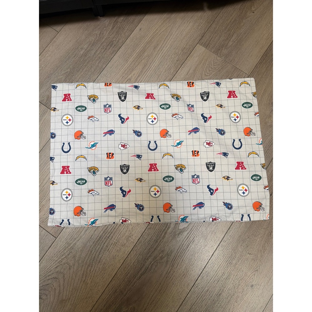 PBteen NFL Grid Standard Pillowcase Cotton Football Team Logos Gray Pottery Barn